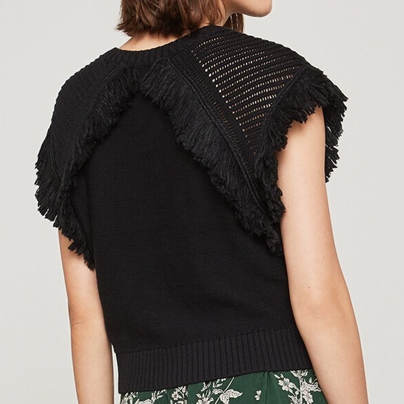 BCBGMAXAZRIA Pointelle-Sleeve Fringed Sweater - Picture 3 of 6